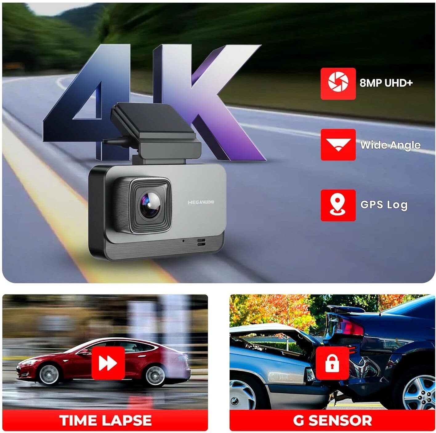 4K Ultra HD Dual Dashcam | WiFi GPS | 3" IPS Screen  | 160° Wide Angle 4