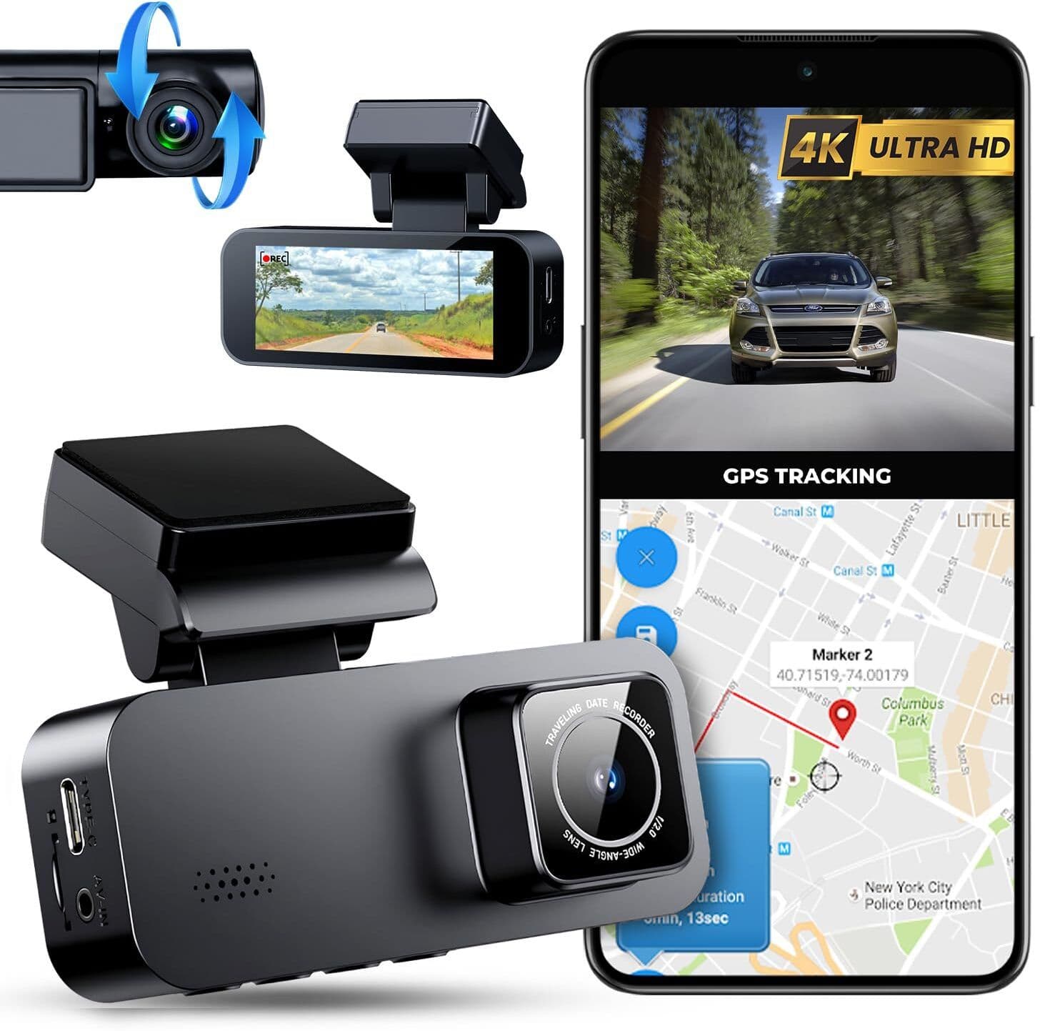 MADVR06 Dual Lens Dash Cam | 2K Front & 1080P Rear | WiFi | GPS | 3.18" IPS 2