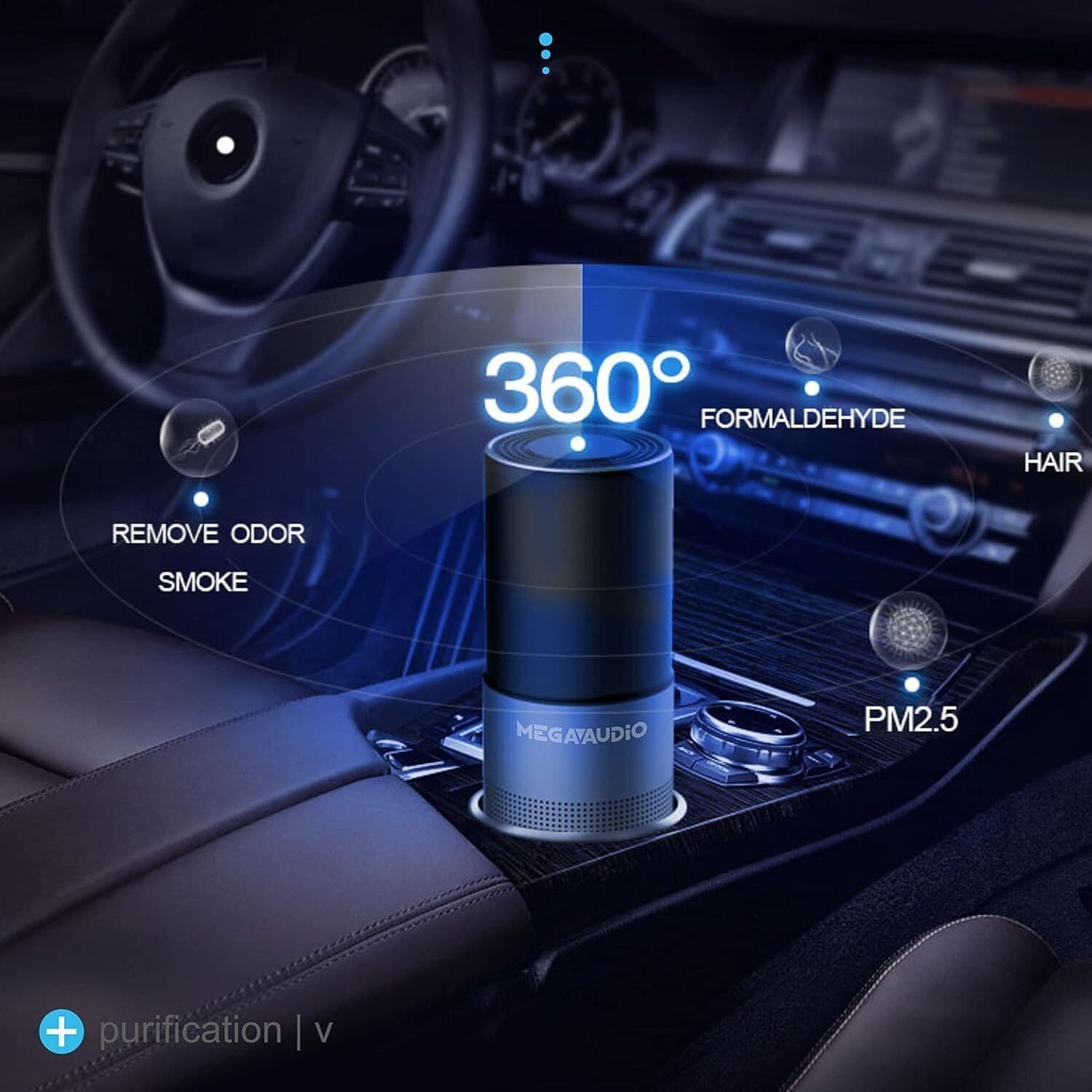 Car Air Purifier with HEPA & Carbon Filter |USB|Compact & Quiet Cup Holder Fit 5