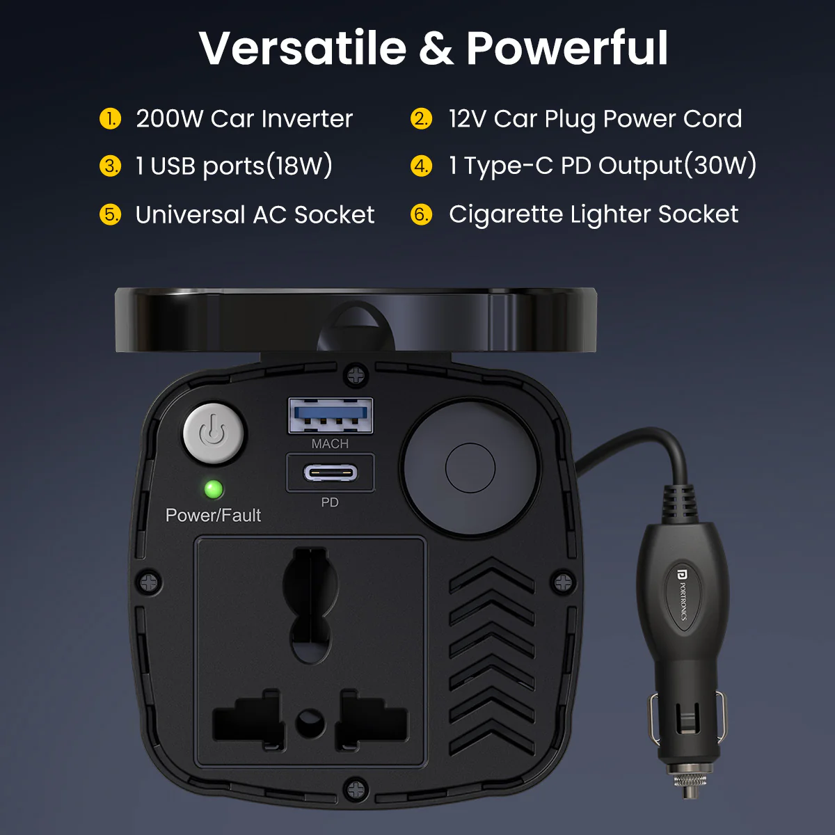 Car Power One
Universal AC Socket | Dual USB Output | Cigarette Lighter Port | Laptop Charging 2