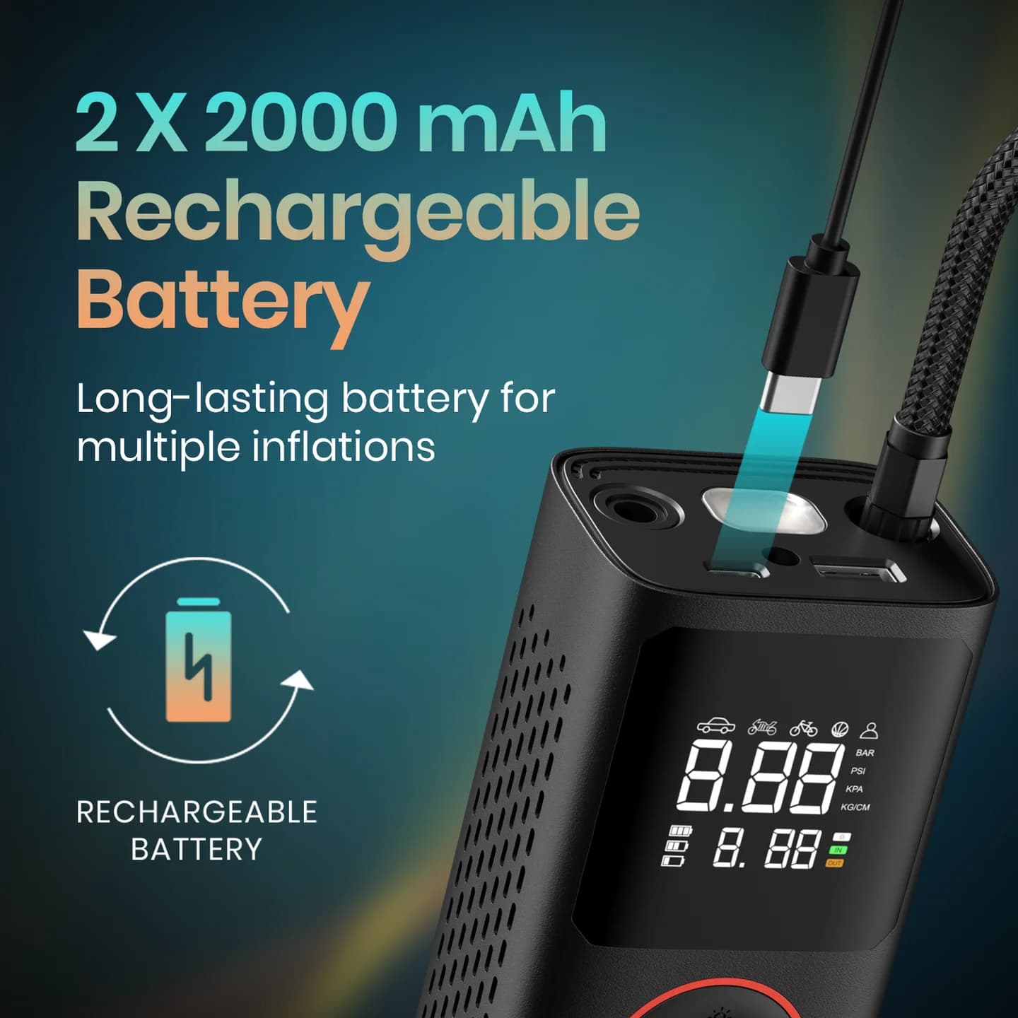 VAYU
Pre-set Inflation Modes | Digital Display | Dual Power Source | 2 x 2000 mAh Batteries 3