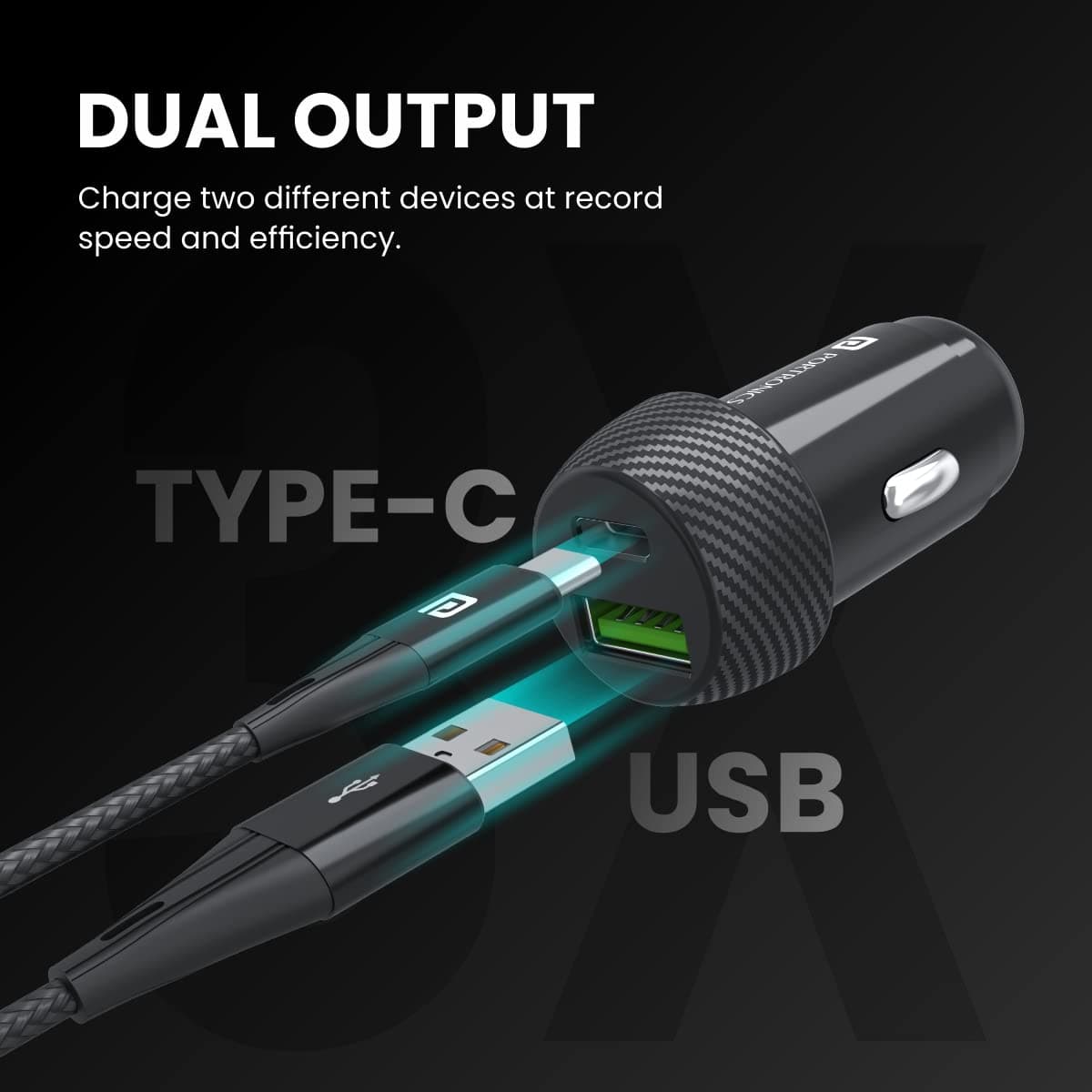 Portronics 20W Car Power 7 Car Charger with Dual Output (Type-C PD + USB), Fast Charging, Adapter Compatible for Most Cars & Cellular Phones (Black) 4