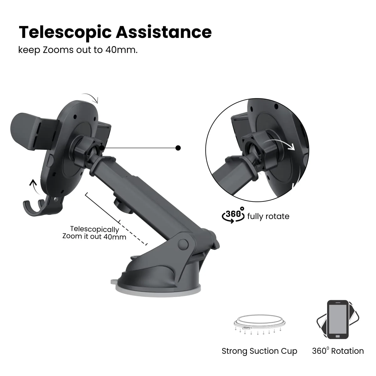 Clamp M2
Adjustable Height | 360° Rotation | Suction Cup Mount | 180° Pivot 3