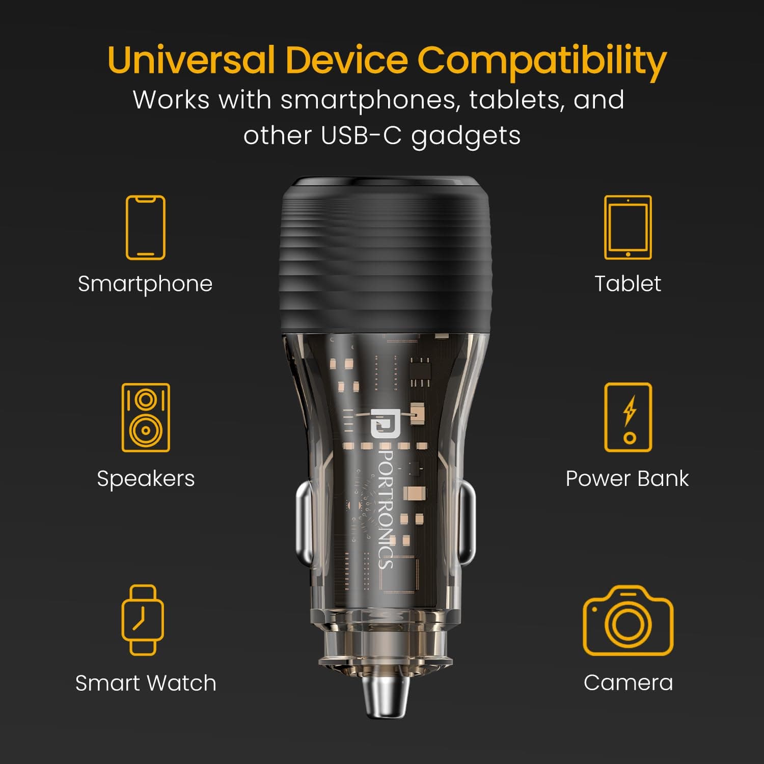Portronics Car Power View Plus 55.5W Transparent Car Charger, Dual Port Fast Car Charger with 33W Type-C PD & 22.5W USB-A, Charge 2 Devices Simultaneously, for Smartphones, iPhones, Tablets, Earbuds 5