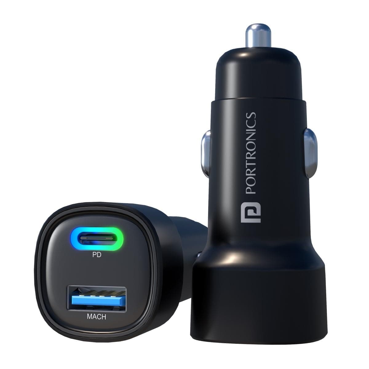 Portronics Car Power 30 Dual Output Fast Car Charger with 30W Type-C PD & 30W USB, LED Indicator, Charging Adapter Compatible with Cars for iPhone & Android Smartphone, Smartwatch(Black) 2