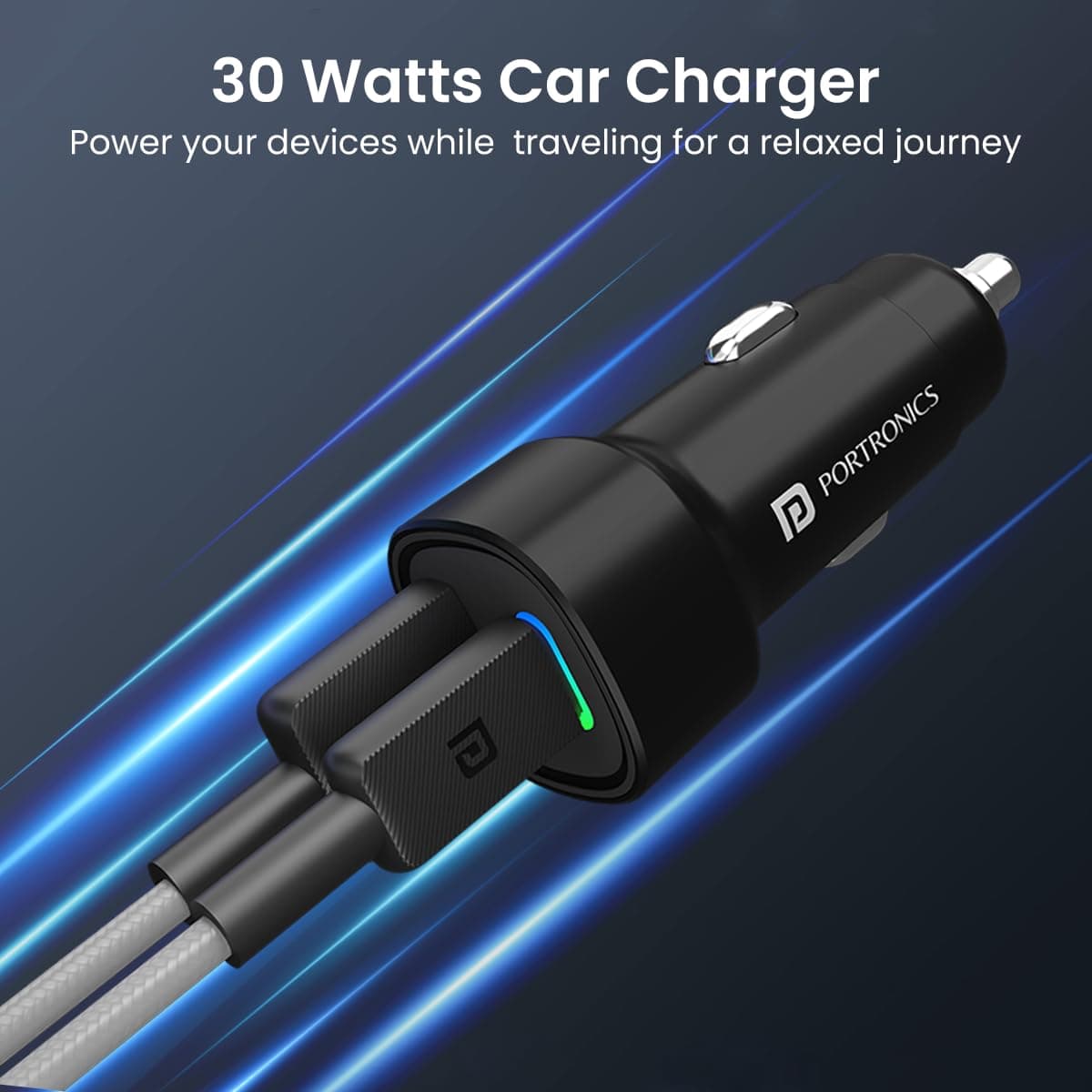 Portronics Car Power 30 Dual Output Fast Car Charger with 30W Type-C PD & 30W USB, LED Indicator, Charging Adapter Compatible with Cars for iPhone & Android Smartphone, Smartwatch(Black) 3
