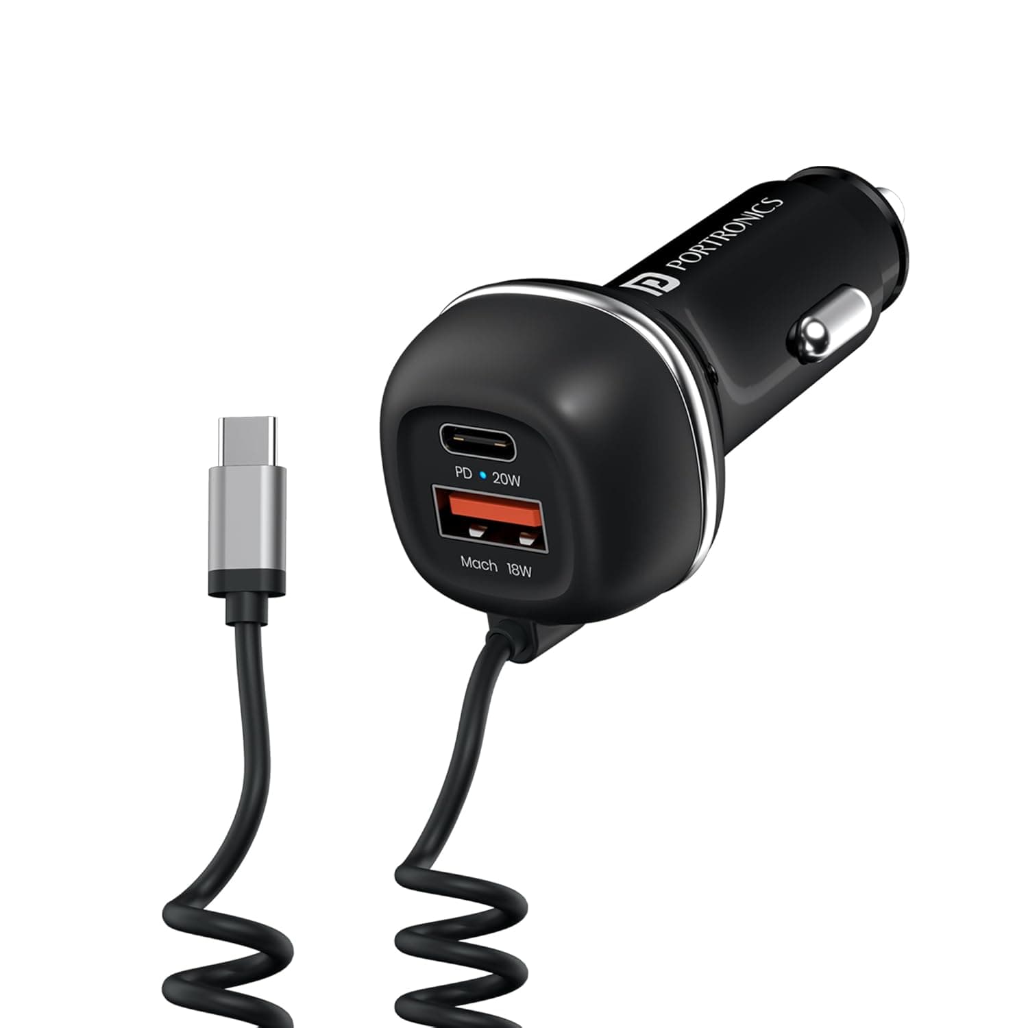 Portronics 71W Car Power 1C Triple Output Fast Car Charger with 33W Type-C Cable, 20W Type-C PD, 18W USB Port, Fast Charging Adapter Compatible with Cars for iPhone & Android Smartphone (Black) 2