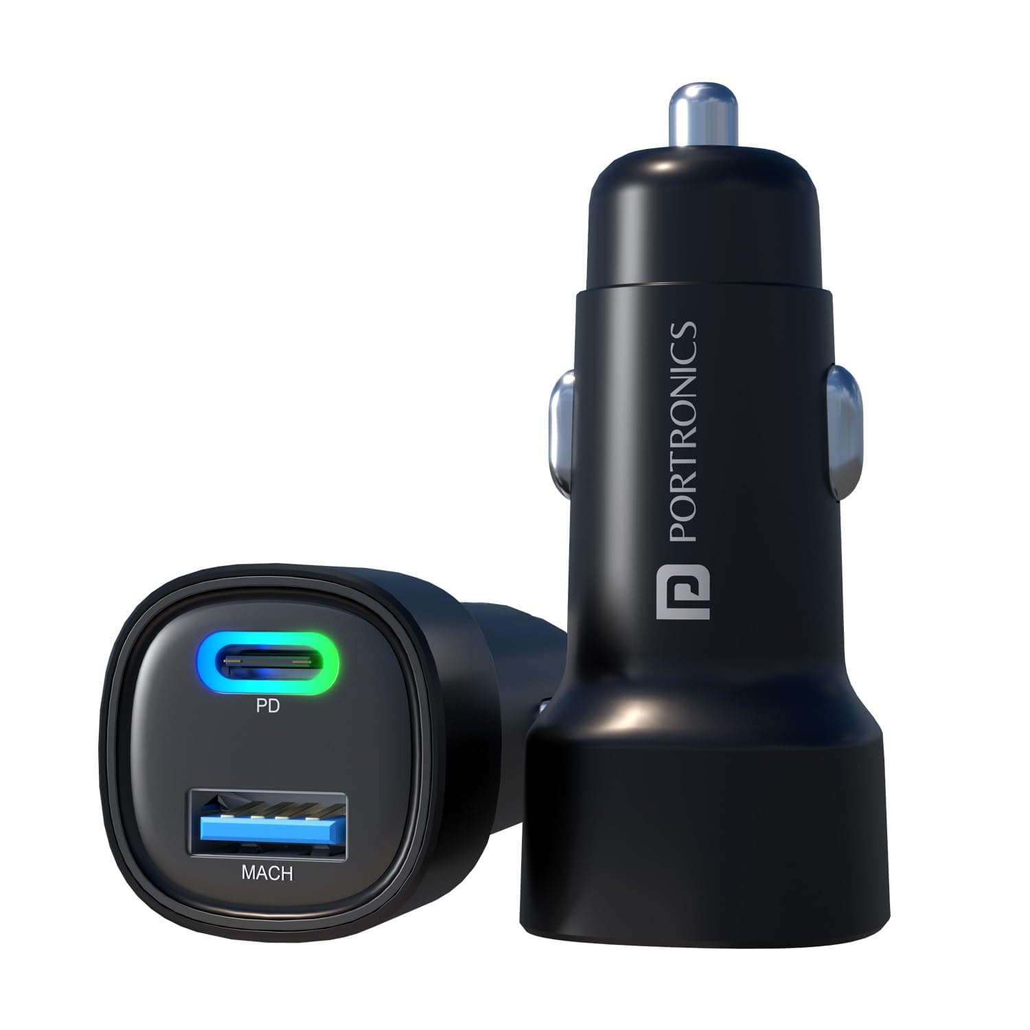 Portronics 80W Dual Output Fast Car Charger with Type-C PD & USB, LED Indicator, Charging Adapter Compatible with Cars for iPhone & Android Smartphone, Smartwatch, Earbud, Power Bank (Black) 2