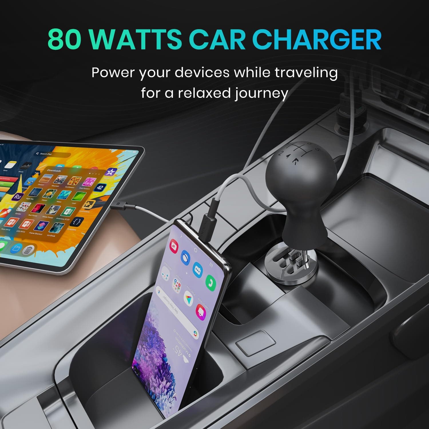 Portronics 80W Dual Output Fast Car Charger with Type-C PD & USB, LED Indicator, Charging Adapter Compatible with Cars for iPhone & Android Smartphone, Smartwatch, Earbud, Power Bank (Black) 3