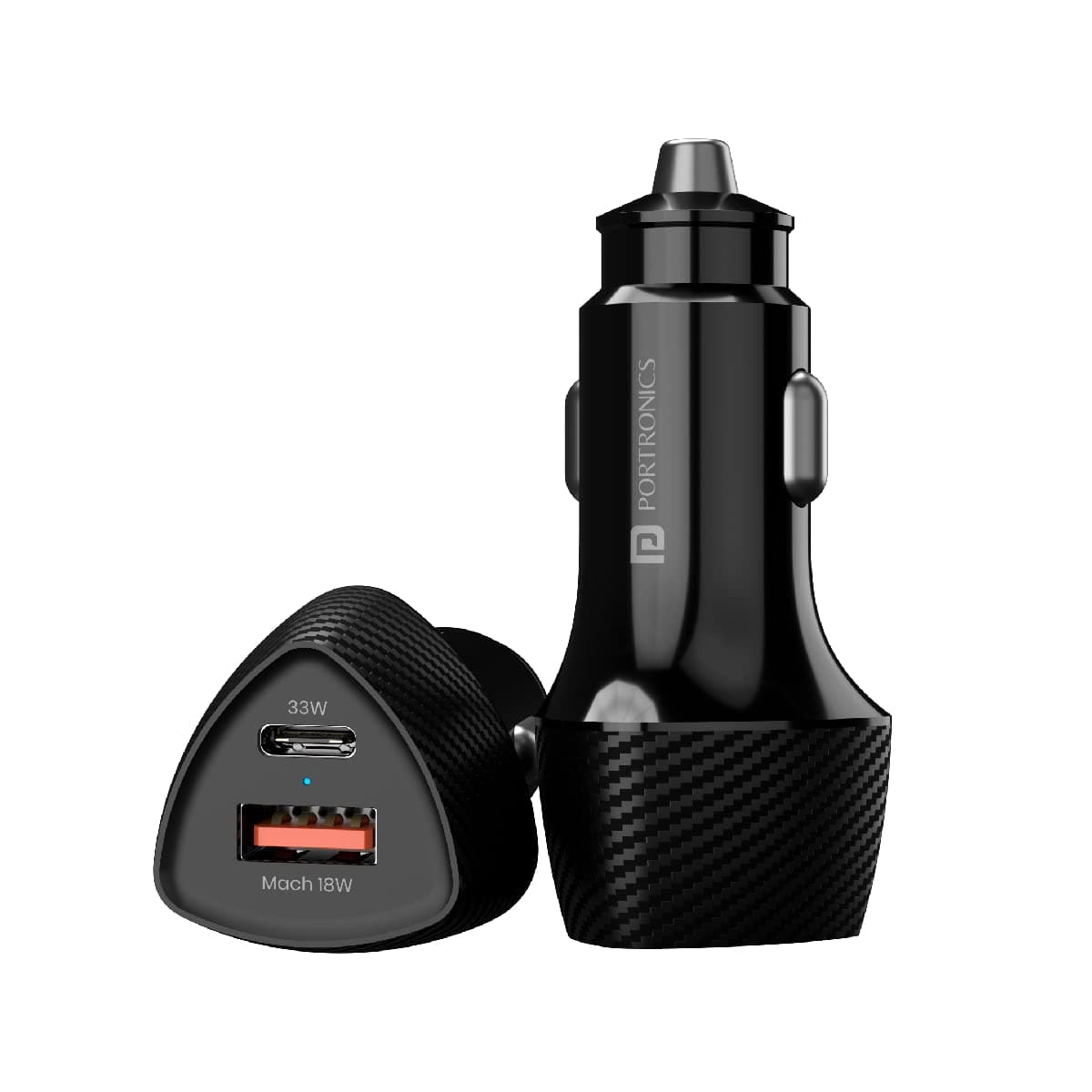 Portronics 51W Car Power 16 Fast Car Charger with Dual Output, 51 Watts Total (18W USB + 33W Type C PD), Fast Charging, Adapter for iPhone & Android Smartphones and Tablets (Black) 2