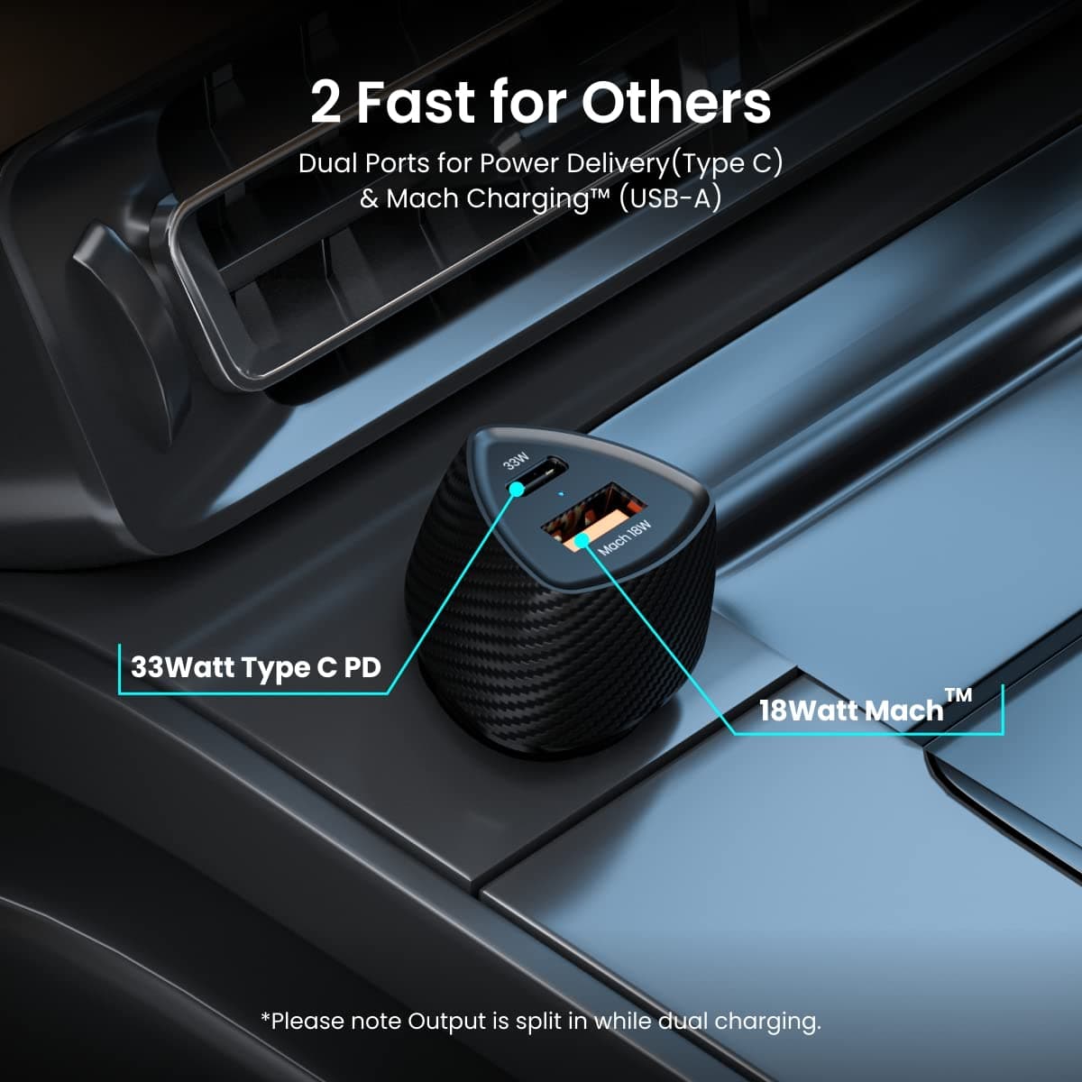 Portronics 51W Car Power 16 Fast Car Charger with Dual Output, 51 Watts Total (18W USB + 33W Type C PD), Fast Charging, Adapter for iPhone & Android Smartphones and Tablets (Black) 4