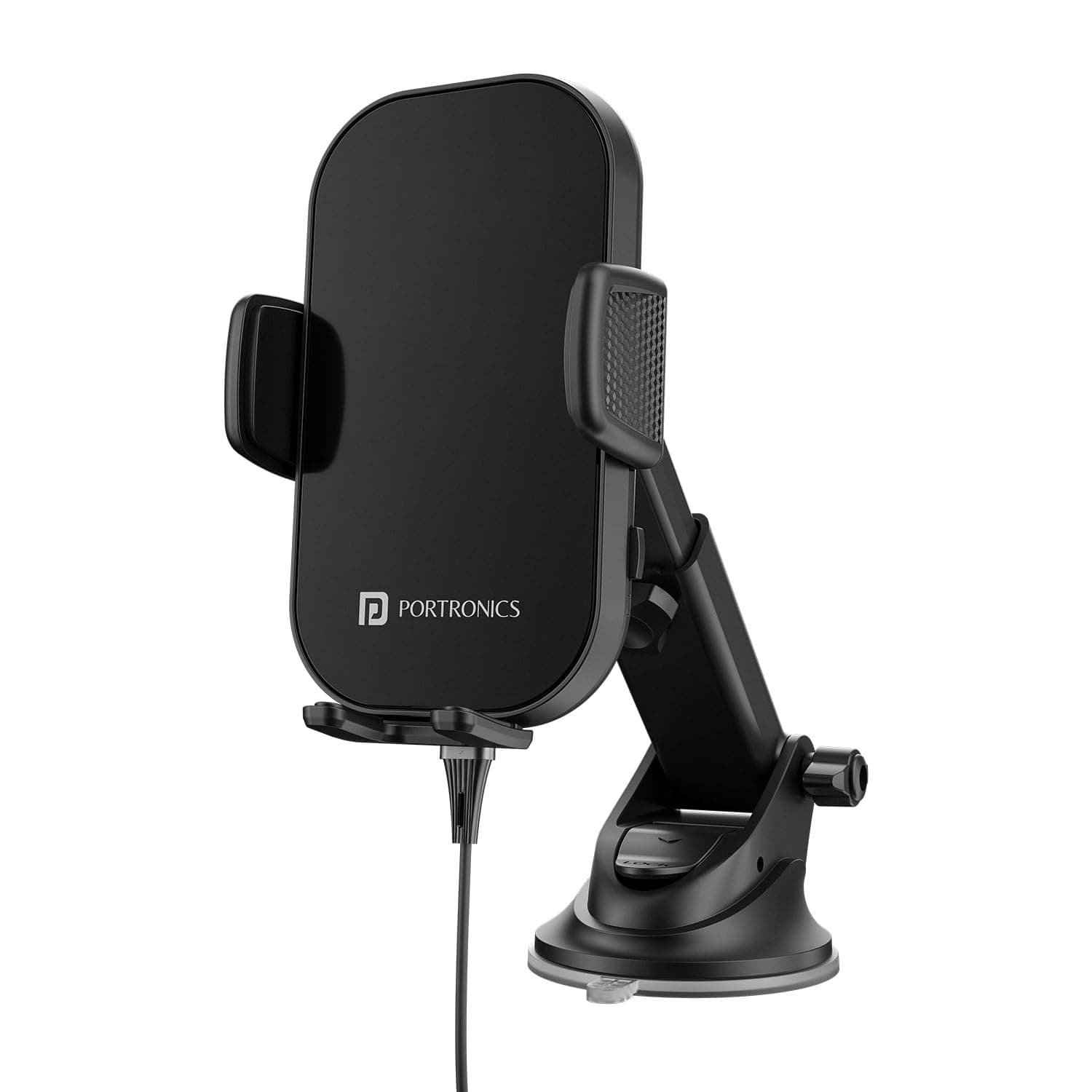 Portronics Charge Clamp 3 Wireless Car Charger with 15 Watts Fast Charging (Qi Compatible), Free Type-C Cable, 360 Rotation, for iPhone & Android Smartphones (B 2