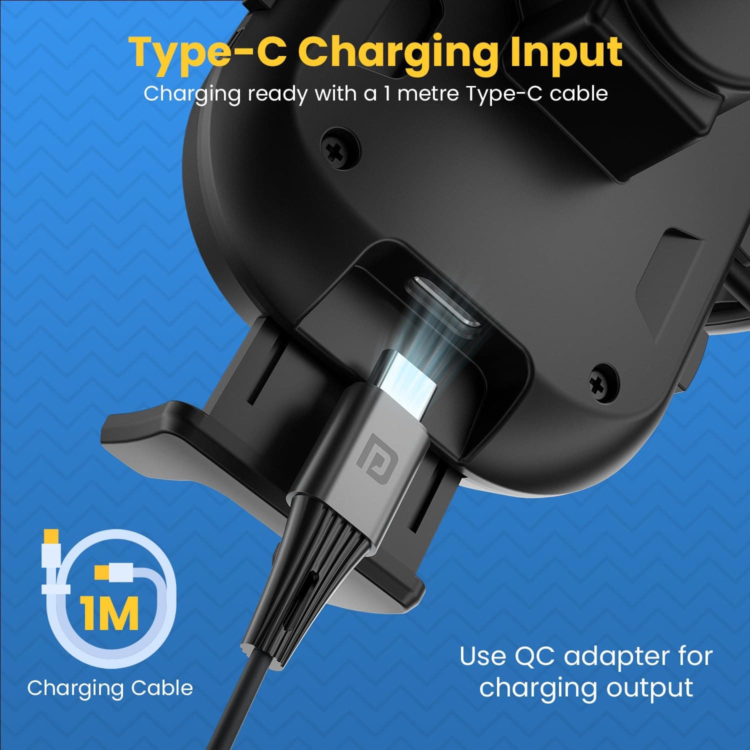 Portronics Charge Clamp 3 Wireless Car Charger with 15 Watts Fast Charging (Qi Compatible), Free Type-C Cable, 360 Rotation, for iPhone & Android Smartphones (B 5