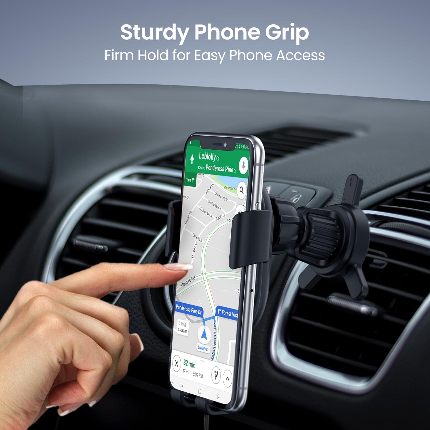 Portronics Charge Clamp 4 Wireless Car Charger with 15 Watts Fast Charging, AC Vent Mount, 360 Rotation, Strong Grip, Free Type-C Cable, Qi Charger for iPhone & Android Smartphones(B 5