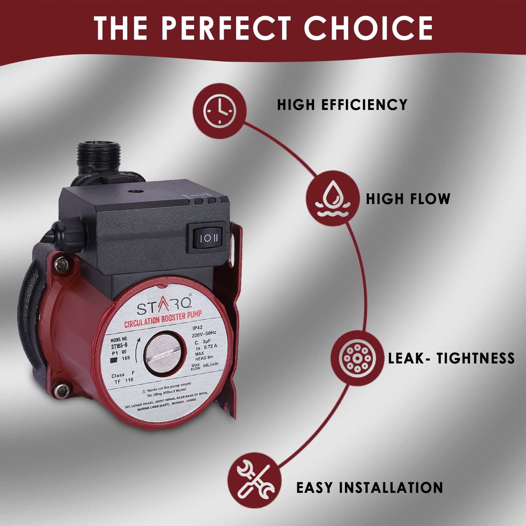 STARQ ST165-9 Inline Automatic Water Pressure Pump With Wall Mounting Bracket (RED) 3