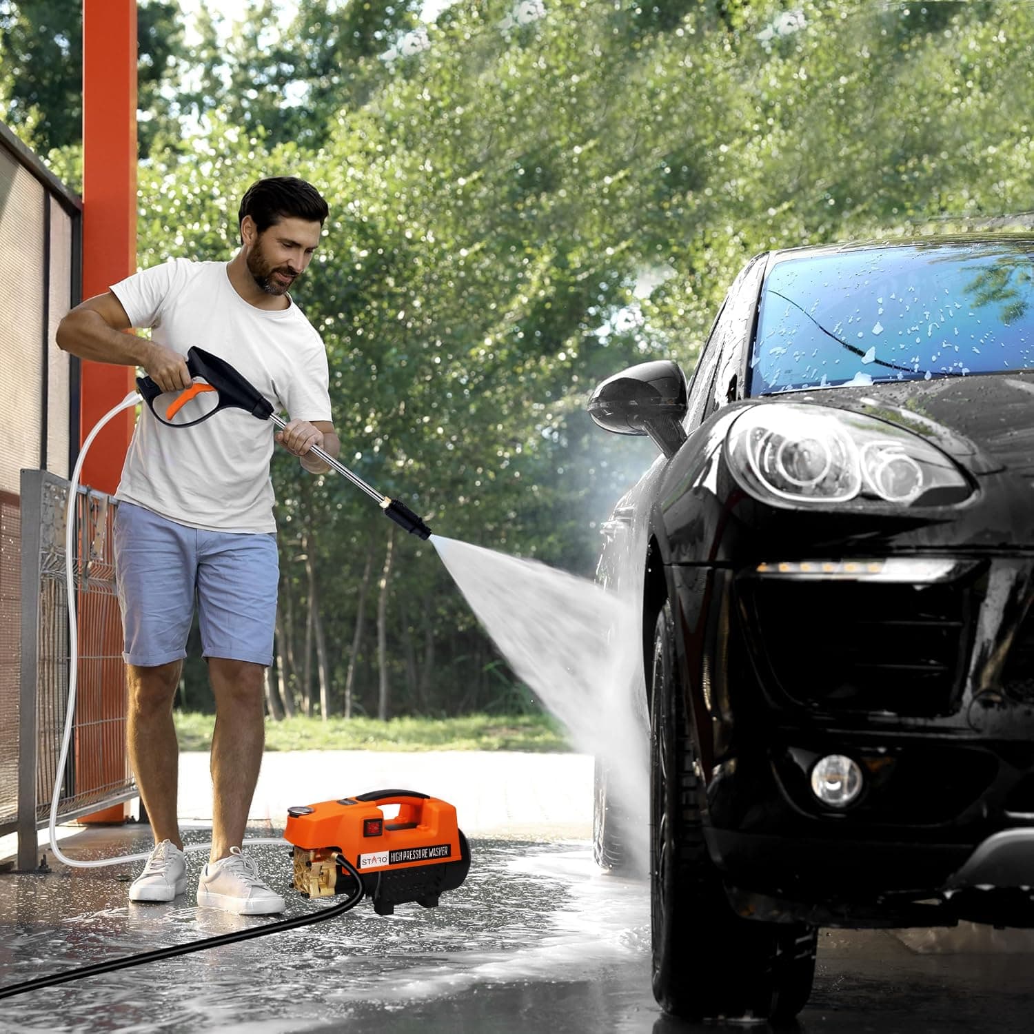STARQ ST3 1800W Heavy Duty High Pressure Washer 150 Bar, 8L/Min Flow, Brass Coated Pump, Copper Motor Portable Car, Bike, Home, AC & Solar Cleaning Machine 2