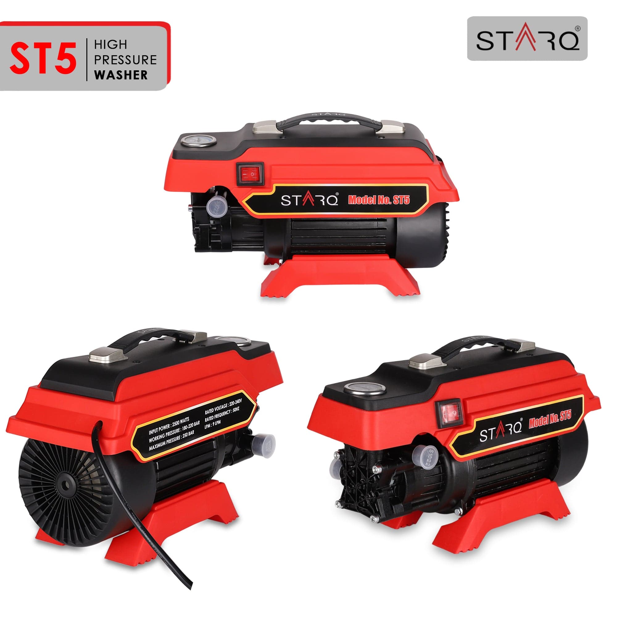STARQ ST5 | 250 Bar 2500W | Heavy Duty High Pressure Washer for Car, Bike, Home | 1Ltr Professional Snow Foam Lance | Red 3