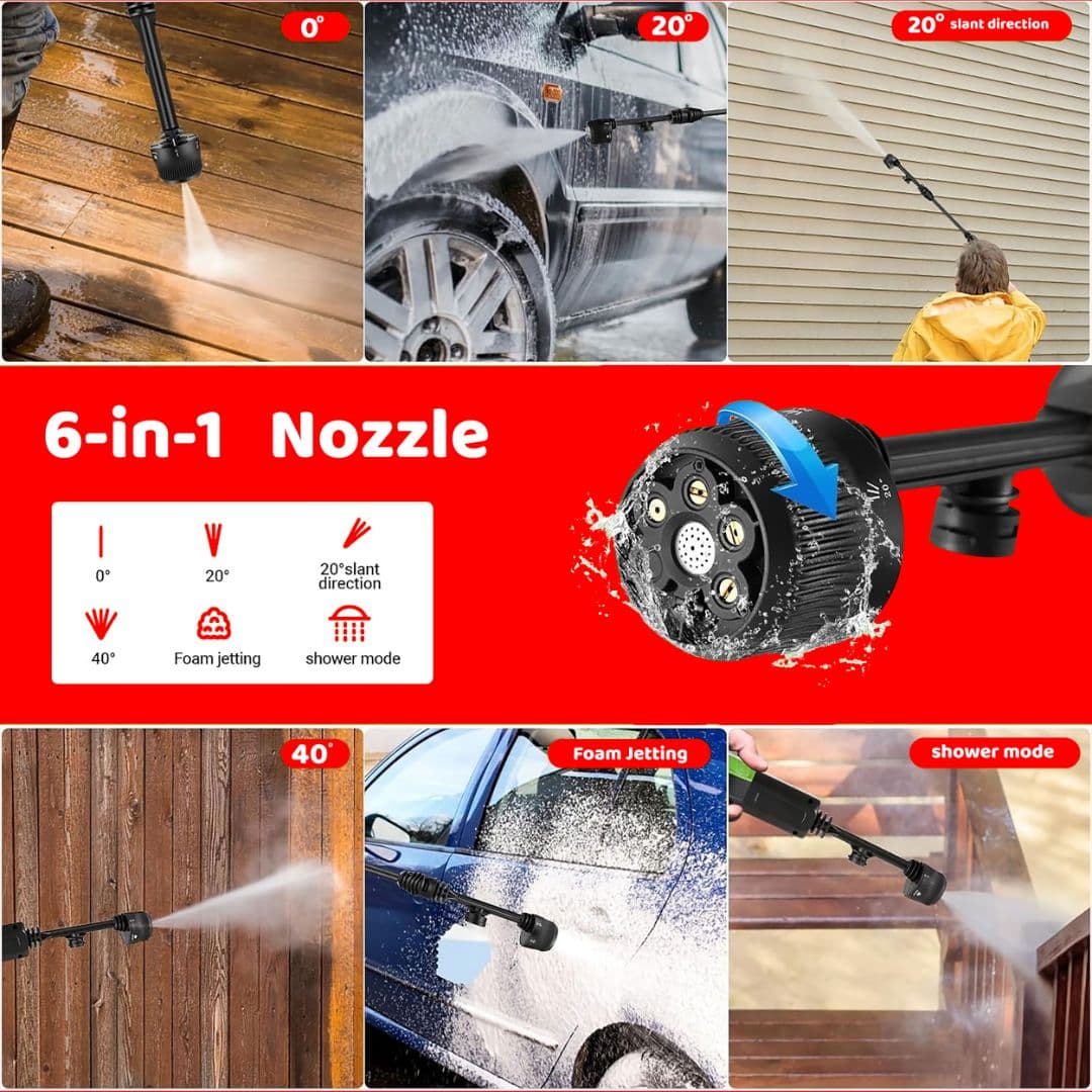 STARQ Turbowash Cordless Portable 48V Wireless Pressure Washer Gun - 12000mAh High Pressure Water Gun for Car and Bike Wash, Adjustable 6 in 1 Nozzle, 5M Hose Pipe, (Single Battery with Charger) 3