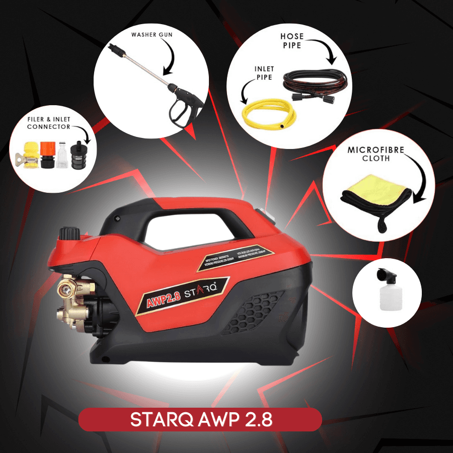 STARQ AWP 2.8 High Pressure Washer 2800W | 350 Bar | 12L/Min Flow | 8M Hose Pipe | Portable Car, Bike & Home Cleaner with Pressure Control Knob 5