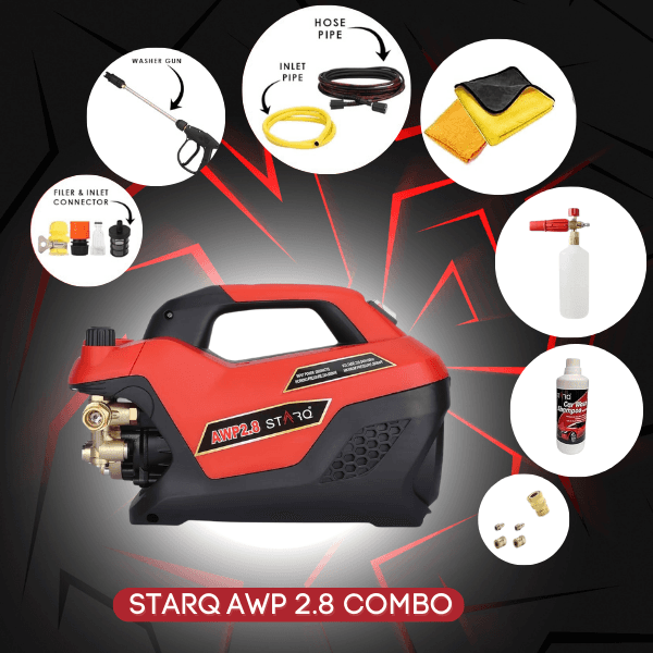 STARQ AWP 2.8 Super Combo High Pressure Car Washer | 2800W Motor, 350 Bar, 12L/Min Flow, 8M Hose Pipe | Professional 1L Foam Cannon Snow Lance (Red) with Pressure Control Knob 2