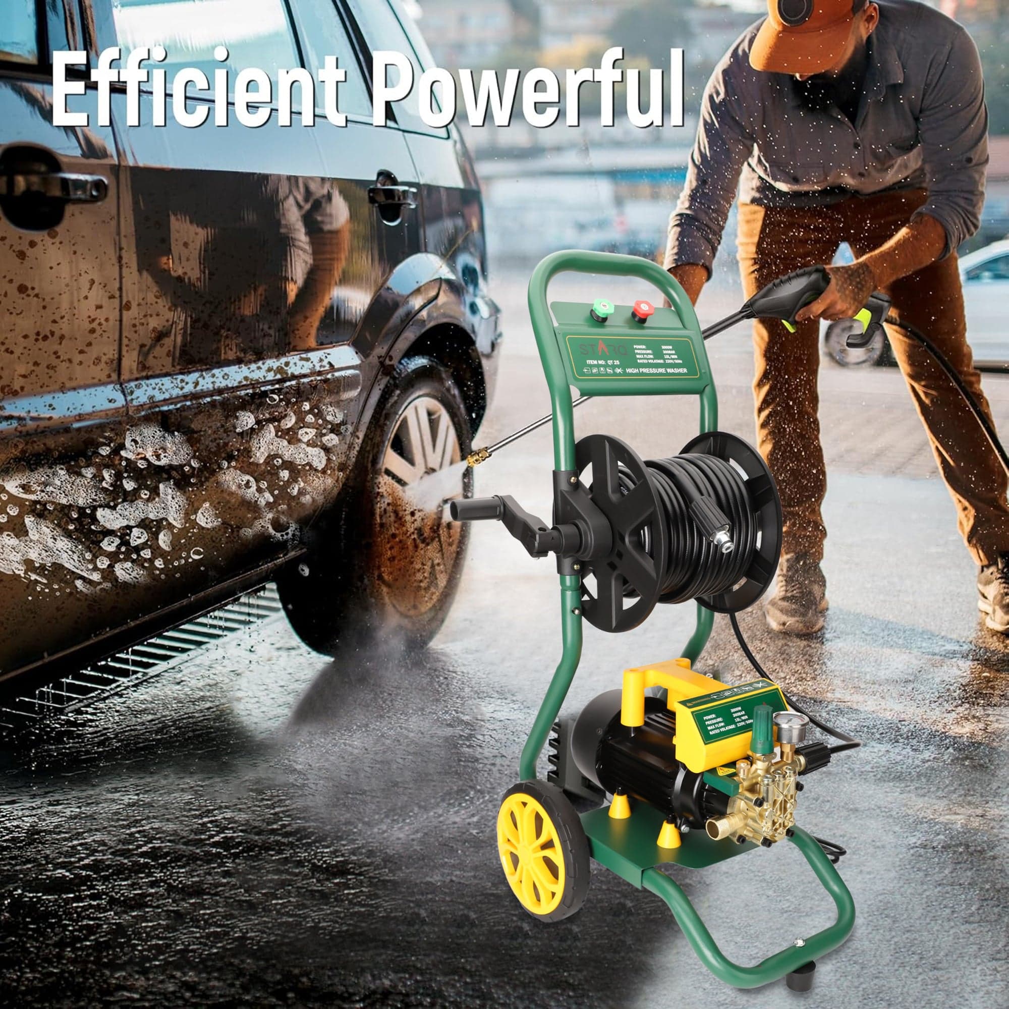 STARQ QT25 Commercial HIGH Pressure Washer Heavy Duty with 20METER Hose Pipe for CAR, Bike, Home & Truck Washing | (QT25 HPW 3000 WATTS 3HP 300 BAR 15LPM) 2
