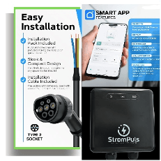 7.5kW EV Charger, Smart App, 32A, 1 Phase, 5M TPU Cable, Adjustable Amp, Indicator Light, WiFi BT, IP65, RCD A + 6ma DC, Emergency Earthing Off Option, 5 Years Warranty* (Black) 5