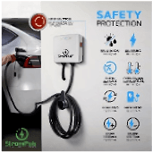 7.5kW EV Charger, Smart App, 32A, 1 Phase, 5M TPU Cable, Adjustable Amp, Indicator Light, WiFi BT, IP65, RCD A + 6ma DC, Emergency Earthing Off Option 5 Years Warranty* (White) 3