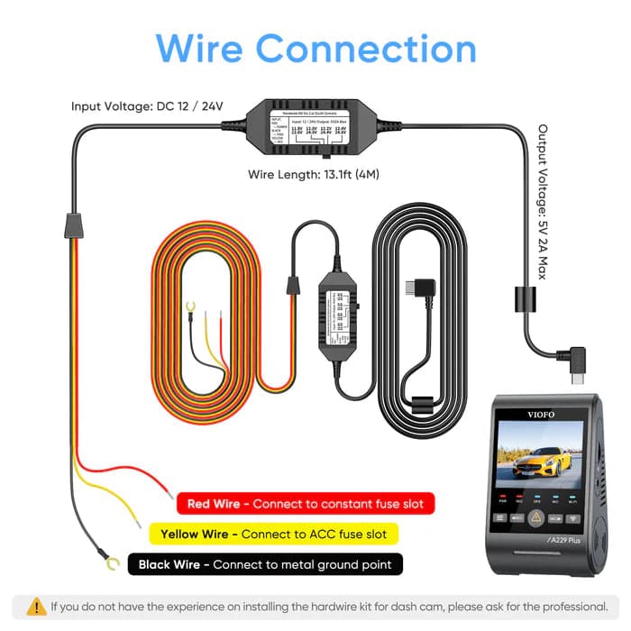 VIOFO Type-C HK4 Hardwire Kit with 8pcs Full Set Fuse for A329/A229/A119MINI2/A139/T130/WM1 2