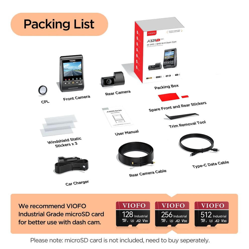 VIOFO A329S 2CH 4K 60FPS+2K HDR Dash Cam with Sony STARVIS 2 Sensor, Built-in Wi-Fi 6 and GPS, Support SSD Storage, Low Power Impact Detection, Hybrid Parking Recording 4