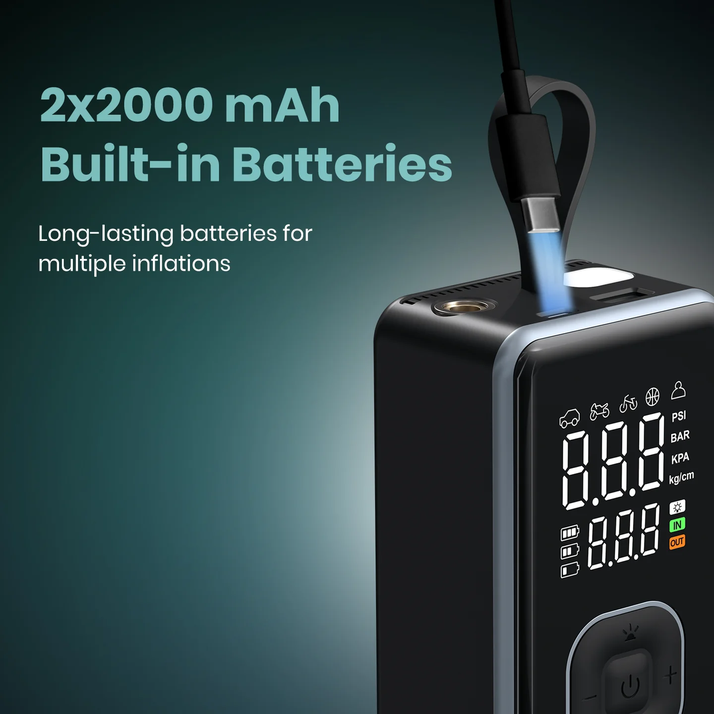 Vayu 8.0
Pre-set Inflation Modes | Built-In Flashlight with SOS | 2 x 2000 mAh Battery | In-Built Hanging Support 3