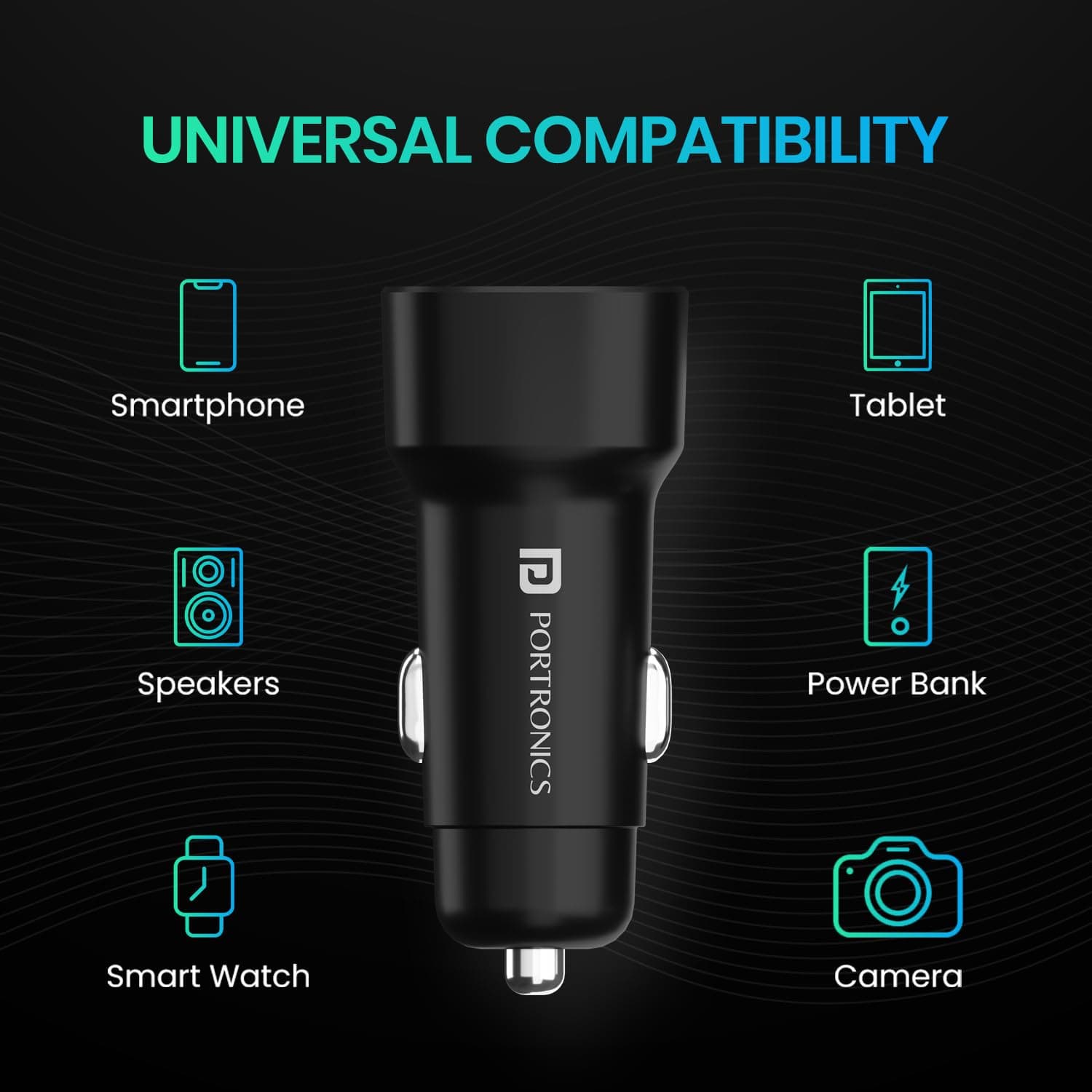 Portronics 80W Dual Output Fast Car Charger with Type-C PD & USB, LED Indicator, Charging Adapter Compatible with Cars for iPhone & Android Smartphone, Smartwatch, Earbud, Power Bank (Black) 5