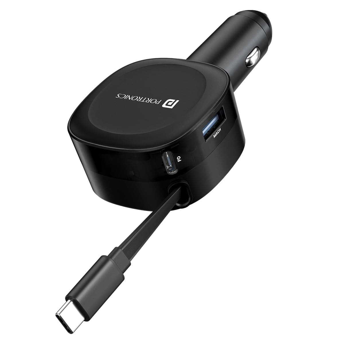 Portronics Car Power Flexo, 3-in-1 60W Car Charger, Retractable Cable (30W Type-C PD), Dual Port (18W USB Type-A,30W Type-C), for Power Bank, Phones, Tablets, Earbuds (Black) 2