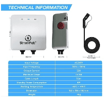 7.5kW EV Charger, Smart App, 32A, 1 Phase, 5M TPU Cable, Adjustable Amp, Indicator Light, WiFi BT, IP65, RCD A + 6ma DC, Emergency Earthing Off Option 5 Years Warranty* (White) 2